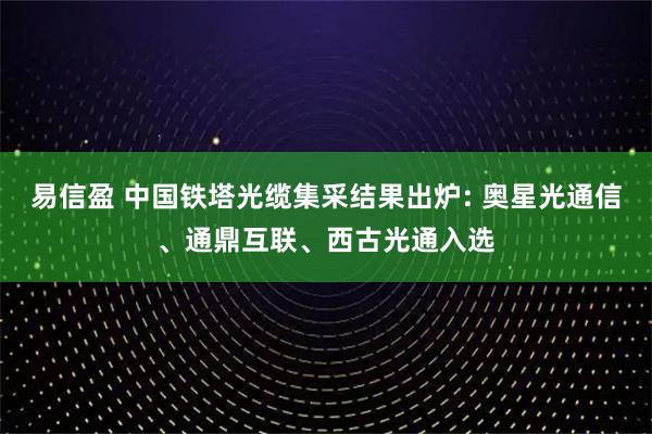 易信盈 中国铁塔光缆集采结果出炉: 奥星光通信、通鼎互联、西古光通入选